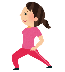 椅子に座って腰をひねるストレッチをする人物のイラスト