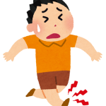 足首をひねって痛がっている人のイラスト。足関節捻挫の様子を表現。