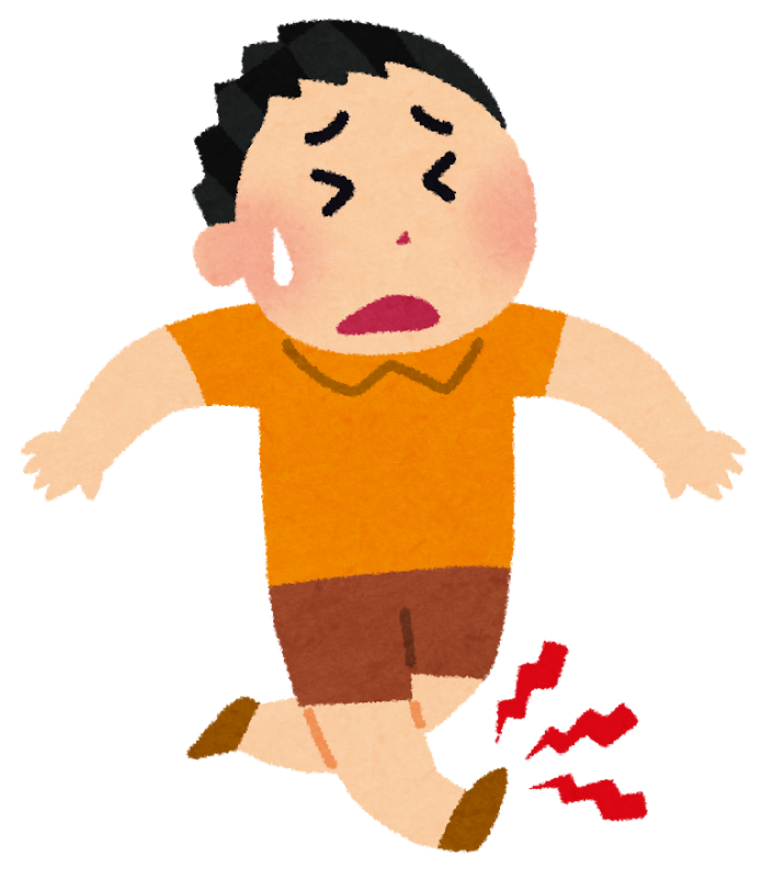 足首をひねって痛がっている人のイラスト。足関節捻挫の様子を表現。