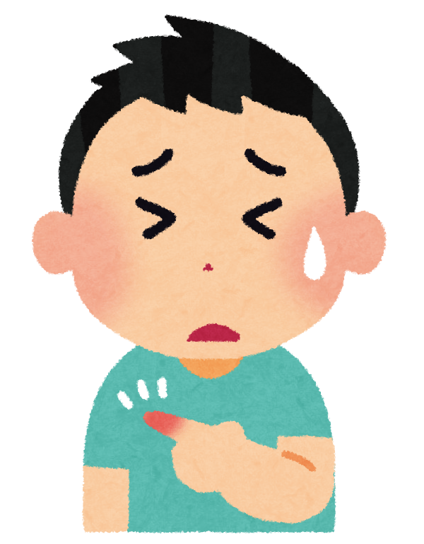 指をぶつけて痛がっている人物のイラスト。突き指によるケガの様子を表現している。