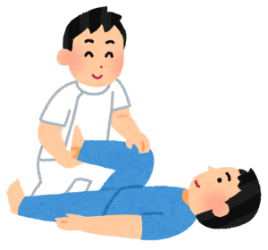 リハビリで関節の曲げ伸ばしを行う人