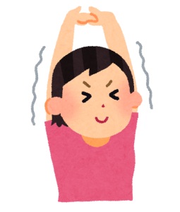 朝起きて布団の中で背伸びをする女性のイラスト